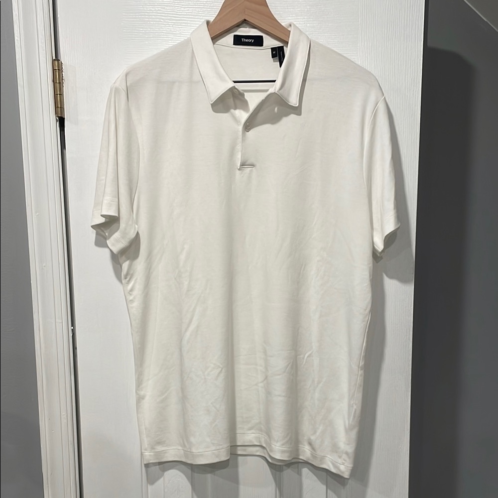 Theory Men's White Pima cotton Polo Shirt medium